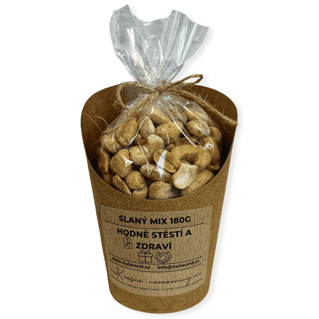 Nutworld.cz Slaný mix exclusive v celofánku a kelímku 180g K NAROZENINÁM