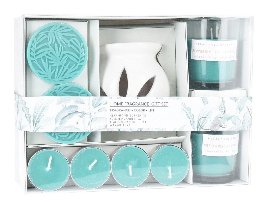 HOMESTYLING Aromalampa a vonné svíčky dárková sada 9 ks PEPPERMINT KO-CC5061530modr