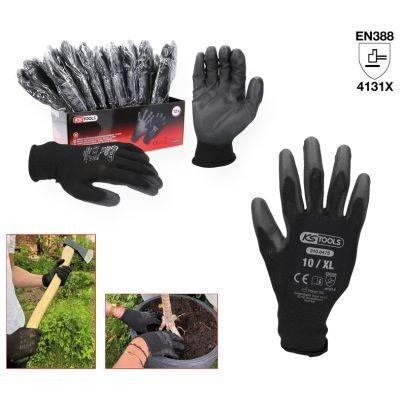 KS Tools Mikrojemné pletené rukavice, černé, 10, 12 párů 310.0475