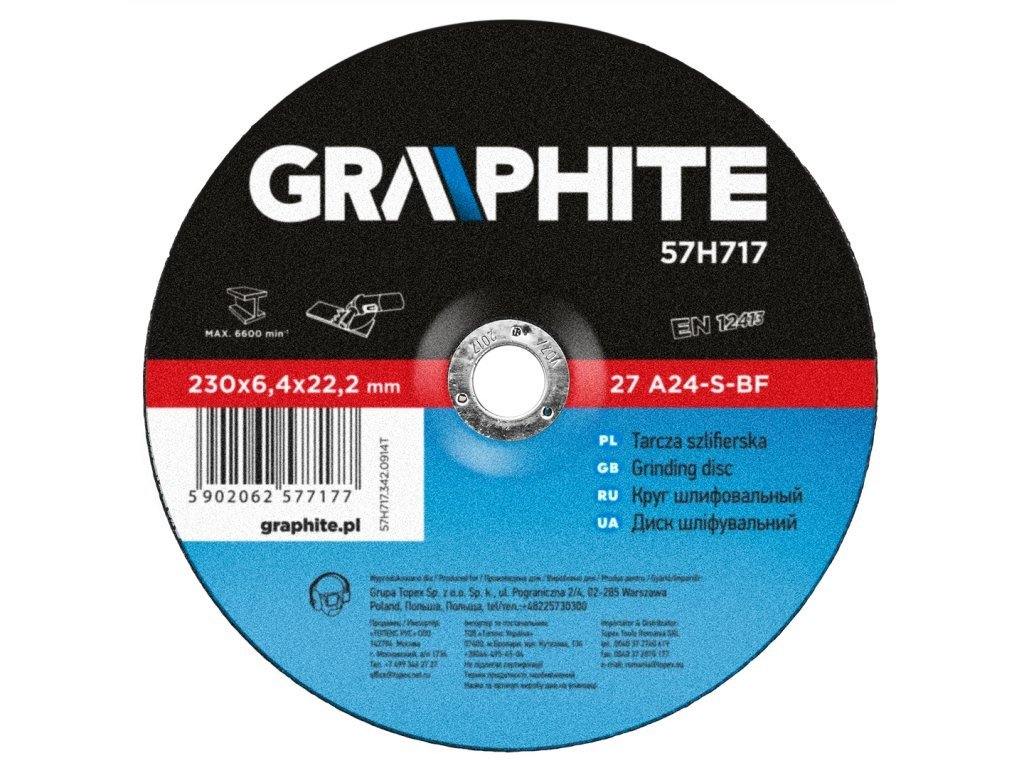 Graphite Brusný kotouč na kov 230 x 6,4 x 22,2 mm, 27 A24-S-BF 57H717