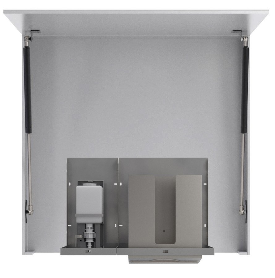 NOFER ESSENTIA zrcadlová skříňka 1000 mm s automatickým dávkovačem mýdla a zásobníkem na papírové ručníky