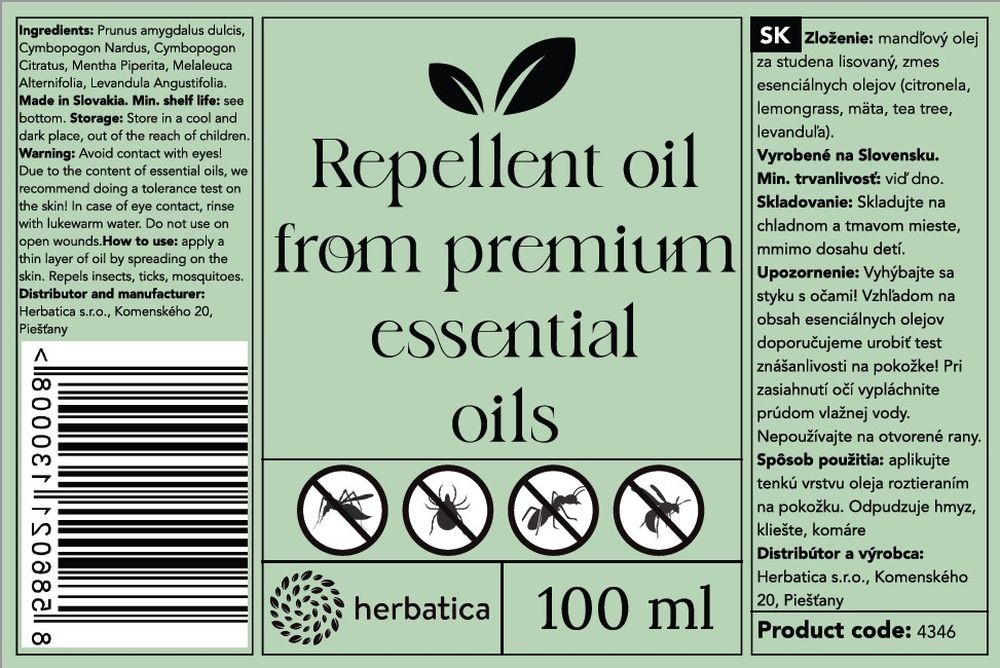 Olejový repelent z prémiových esenciálních olejů - 100 ml - Herbatica