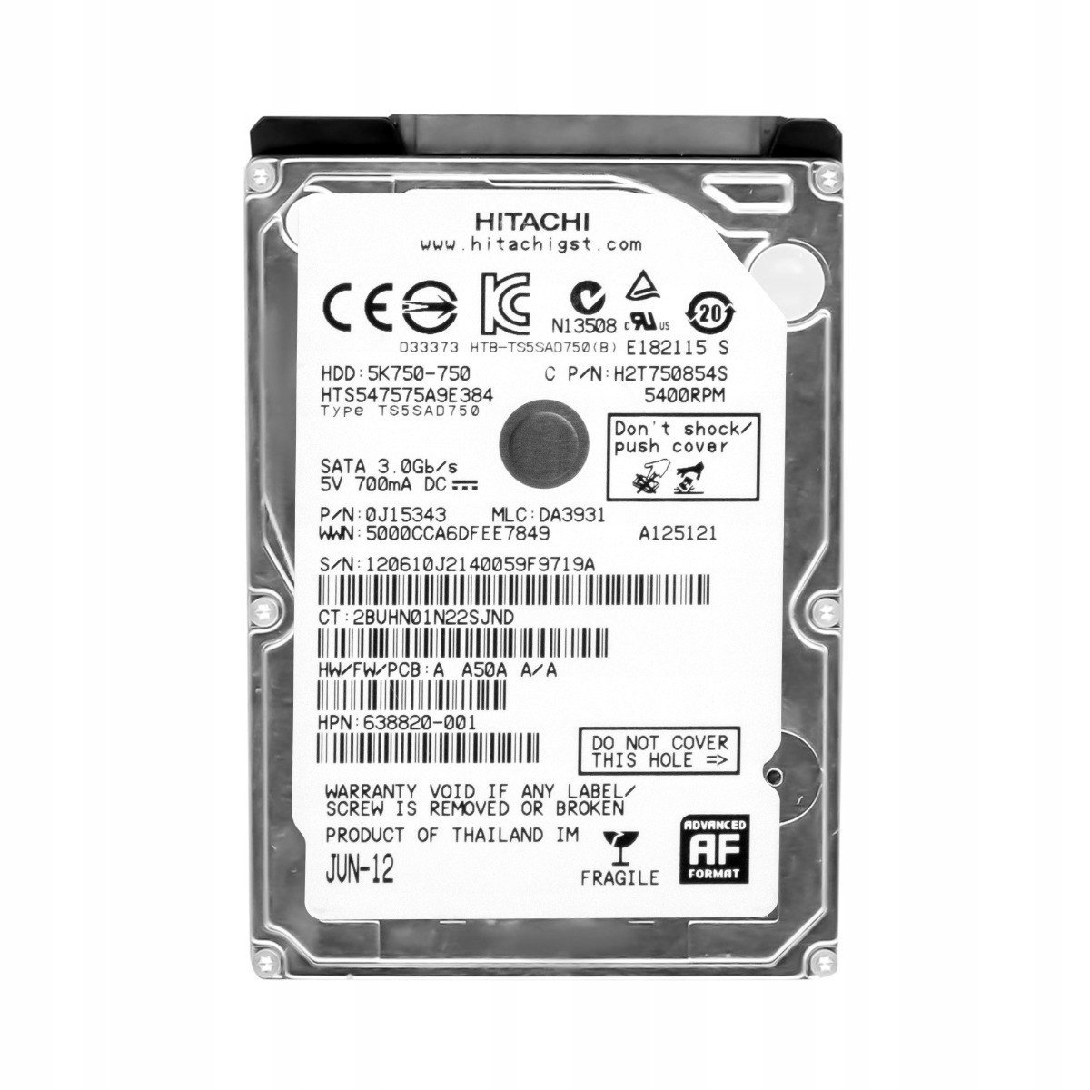 750GB 5.4K Sata II 2.5'' HTS547575A9E384