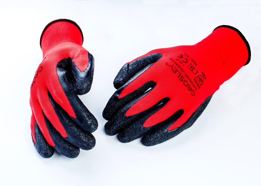 Grosley GR69001 Polyesterové rukavice potažené latexem, červené 9/L - 12 párů