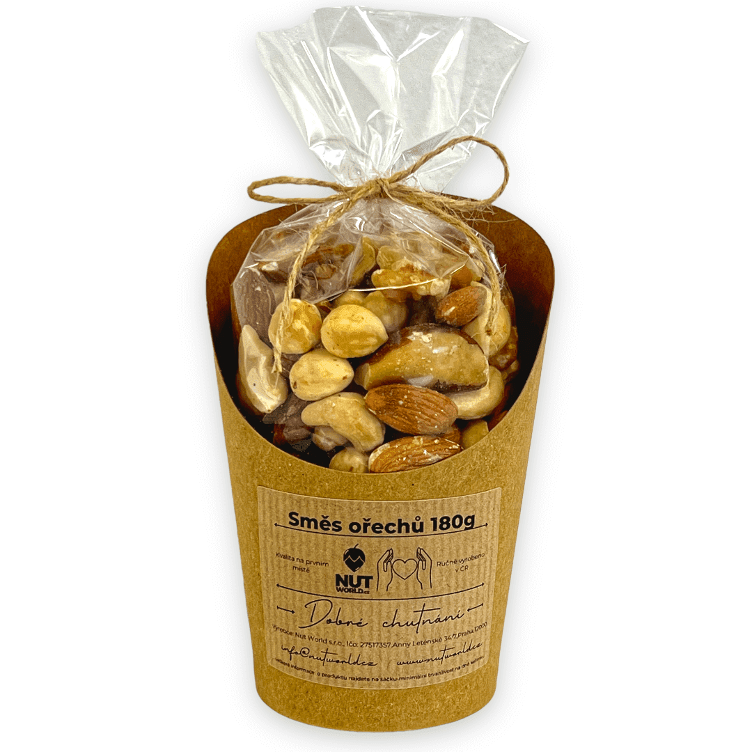 Nutworld.cz Směs ořechů naturální v celofánku a kelímku 180g