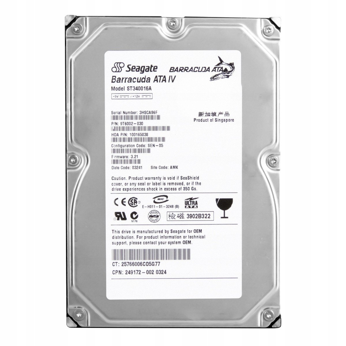 Seagate 40GB 7.2k 2MB Ata 3.5'' ST340016A