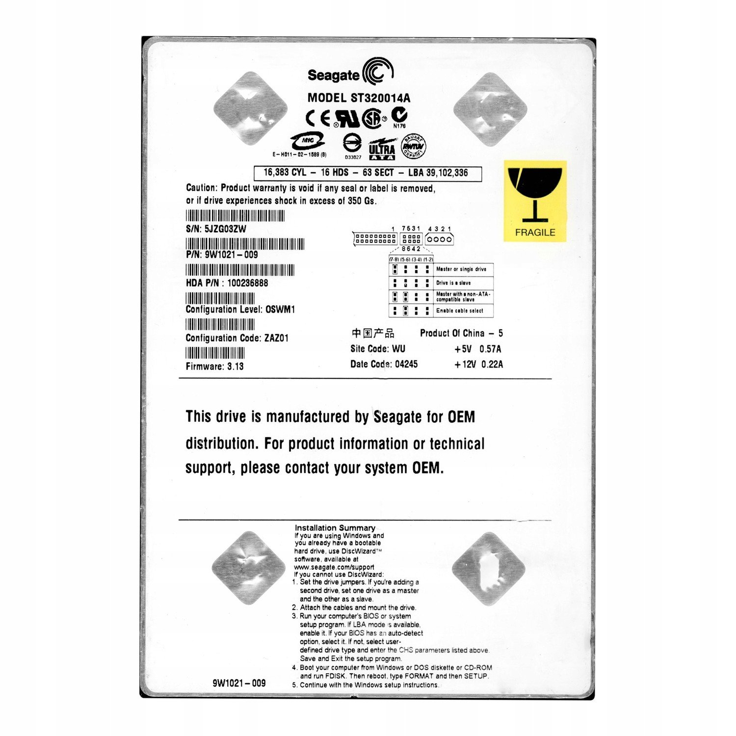 Seagate ST320014A 20GB ATA100