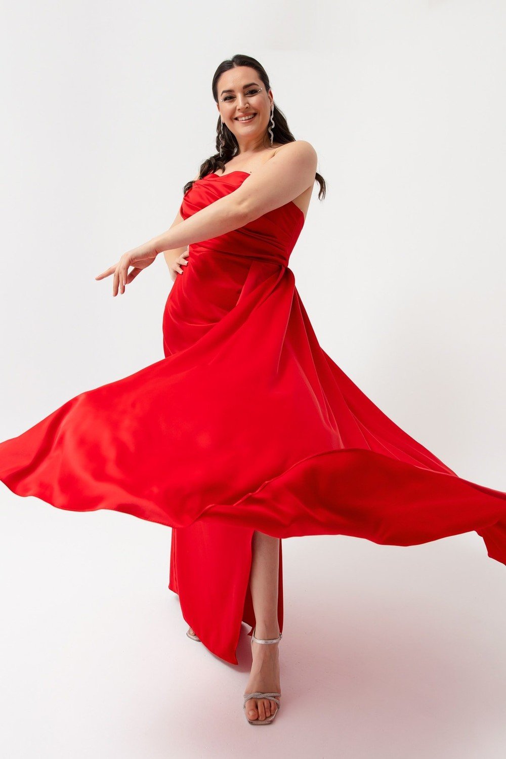 Lafaba Plus Size Evening Dress - Red - Wrapover
