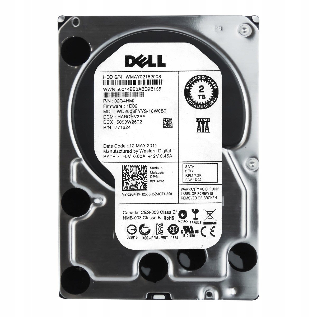 Dell 02G4HM 2TB 7.2K 64MB Sata II 3.5'' WD2003FYYS