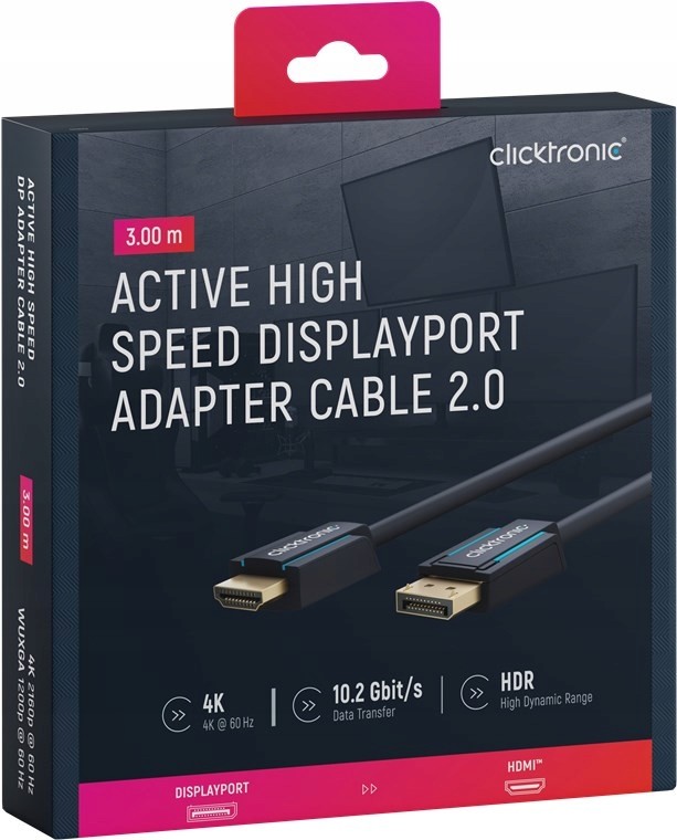 Clicktronic kabel DisplayPort Dp Hdmi 2.0 4K 3m