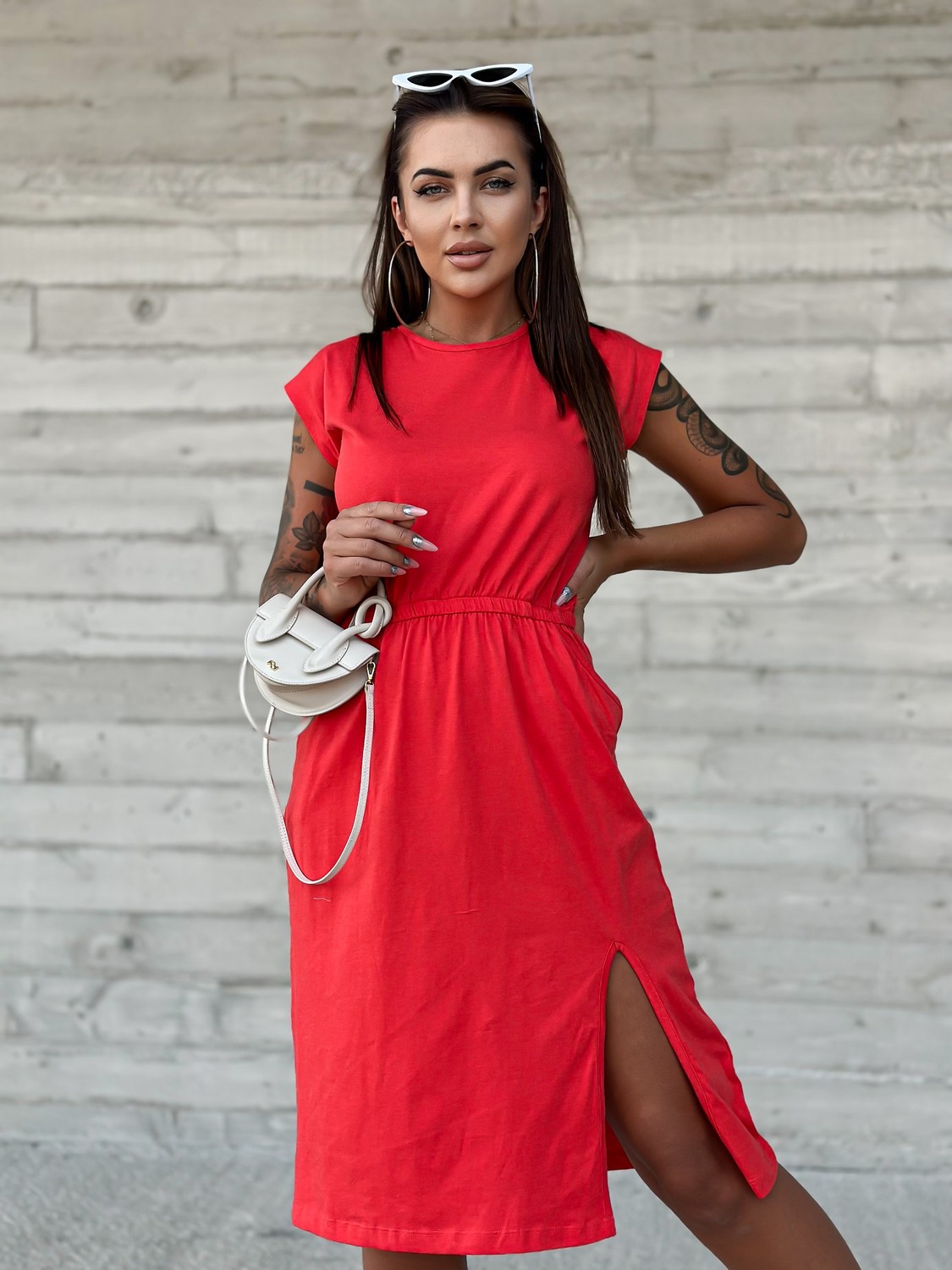 Red Midi Summer Dress 100% Mayflies Cotton
