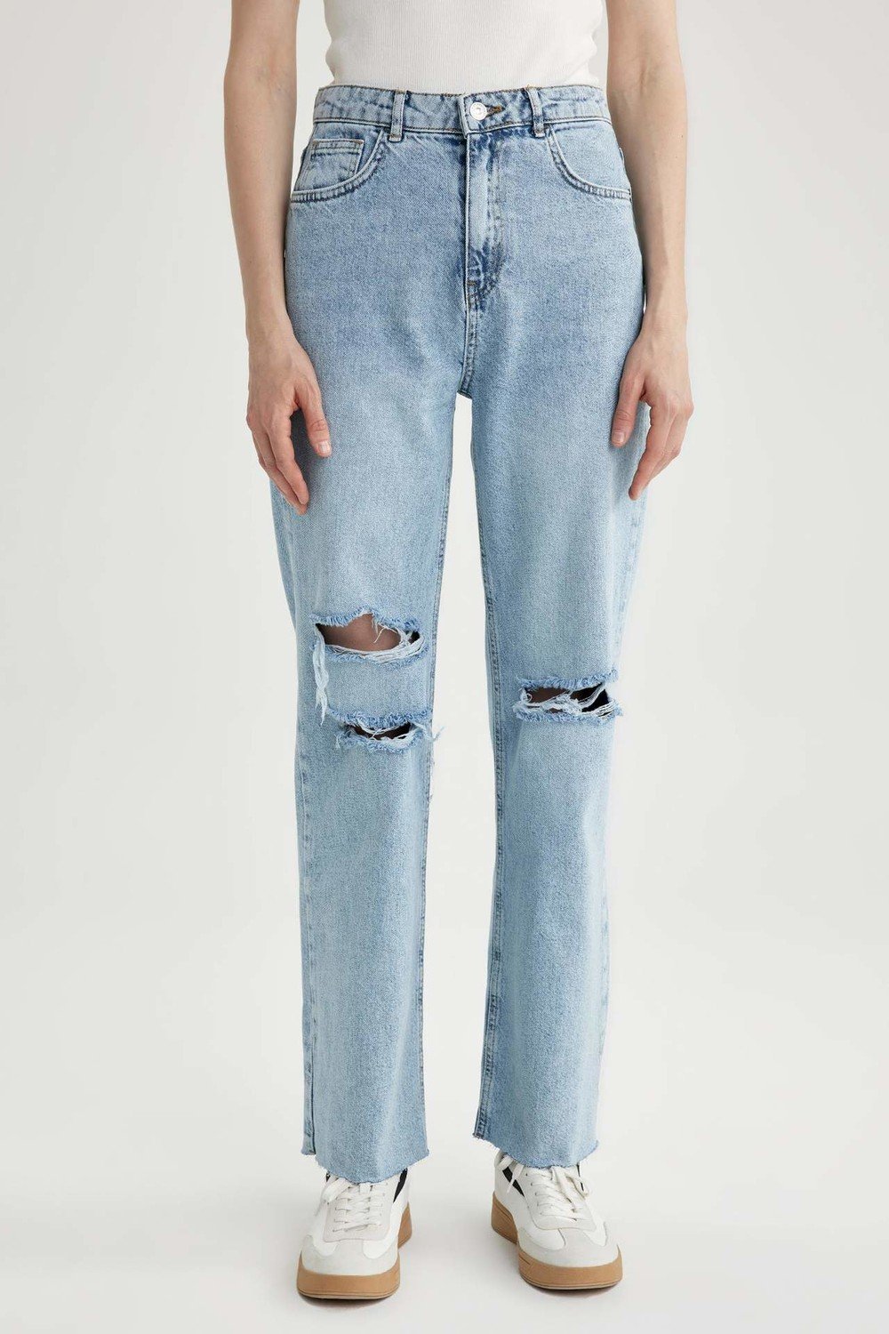 DEFACTO 90's Wide Leg Ripped Detailed Jean Long Trousers