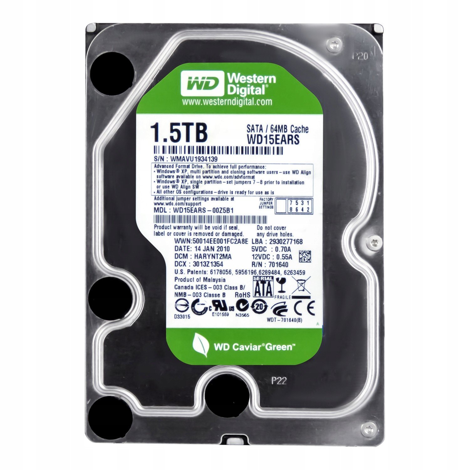 Wd Zelená 1.5TB 5.4K 64MB Sata II 3.5'' WD15EARS