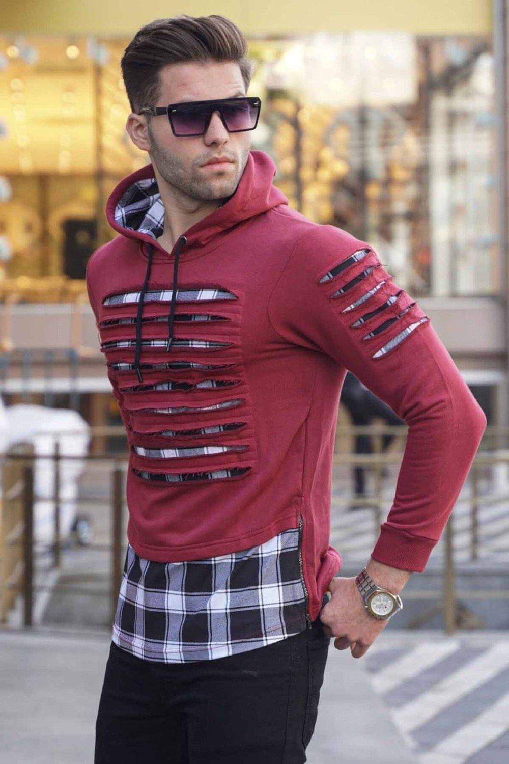 Madmext Sweatshirt - Burgundy - Fitted