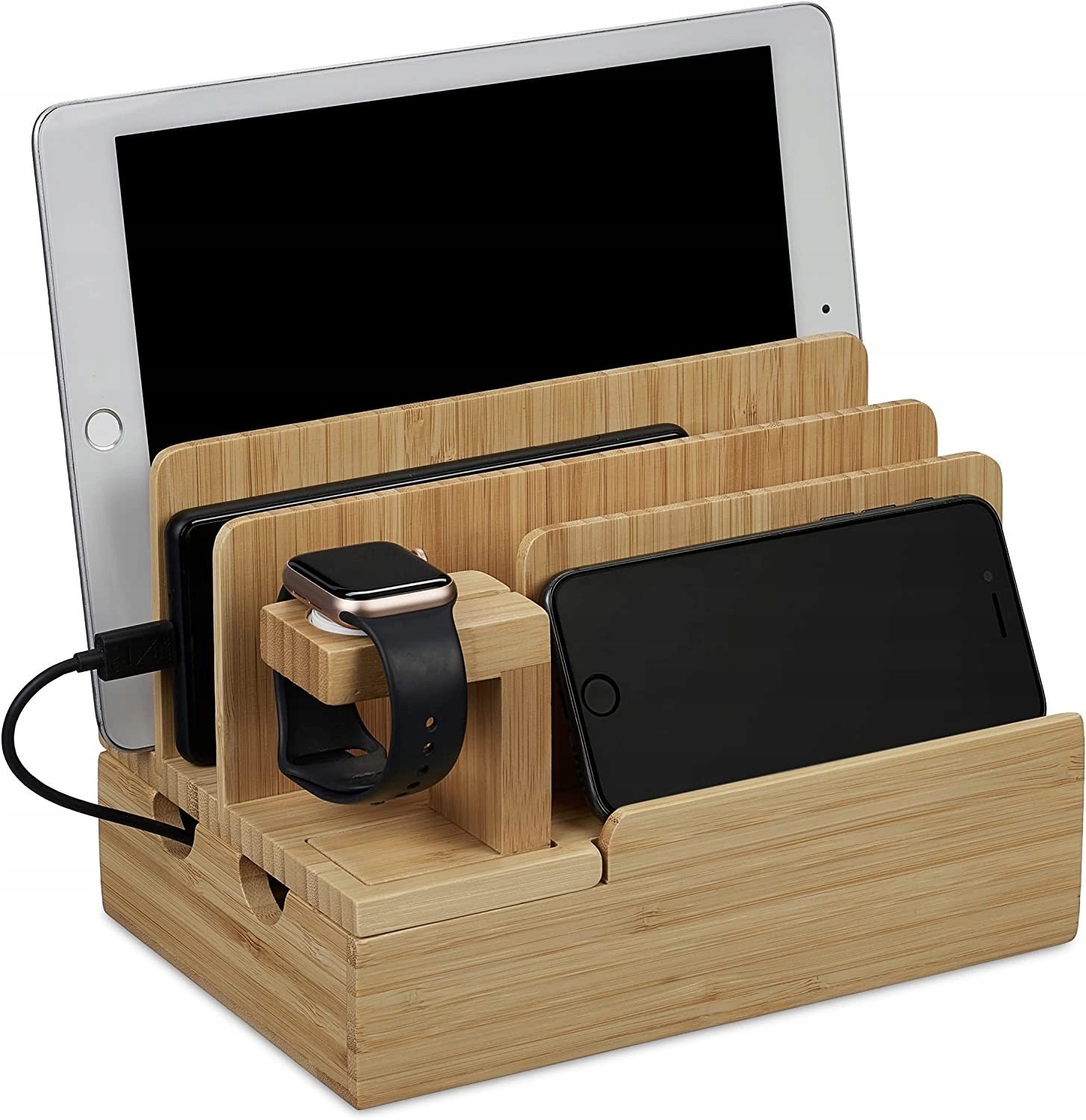Organizér Bambusová nabíječka iWatch, iPhone, iPad