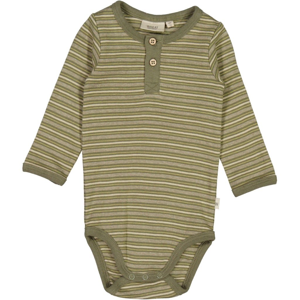 Wheat kojenecké body s dlouhým rukávem 9101 - heather green stripe Velikost: 56
