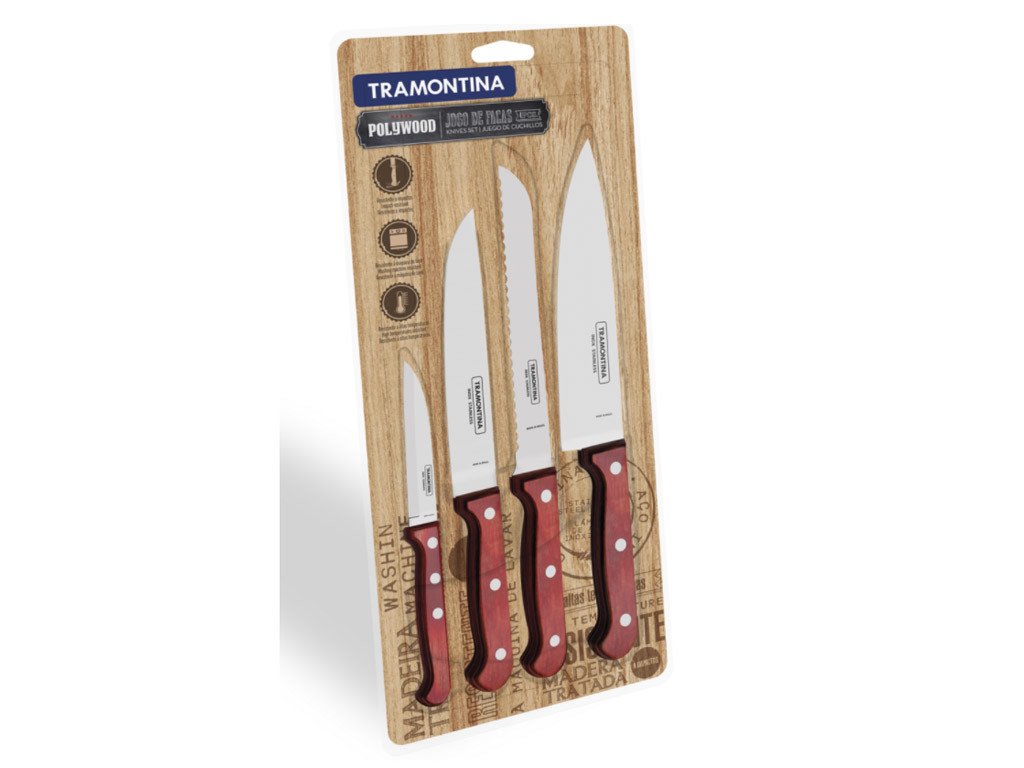 Tramontina Set kuchyňských nožů Polywood 4ks, červená/blister