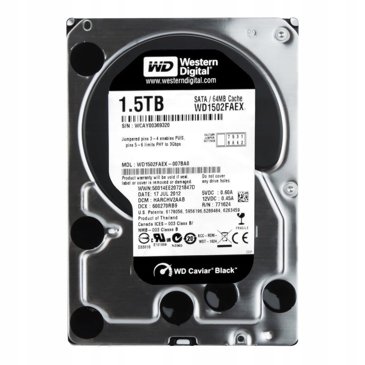 Wd Black 1,5TB 7,2K 64MB Sata III 3,5'' WD1502FAEX