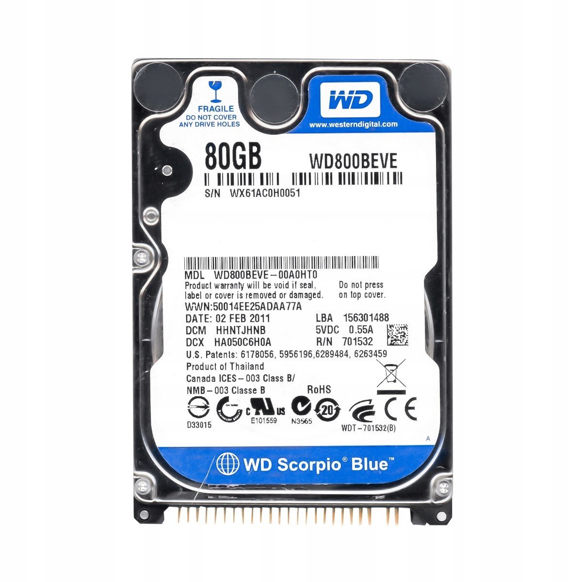 Wd Scorpio Blue 80GB 5,4k Ata 2,5'' WD800BEVE