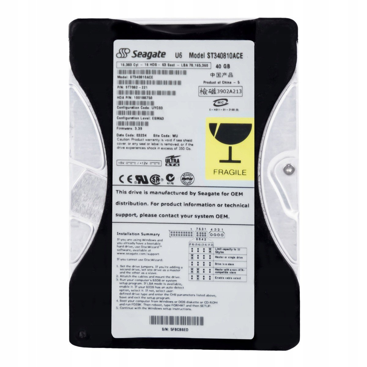 Seagate U6 40GB 5,4K 2MB Ata 3,5'' ST340810ACE