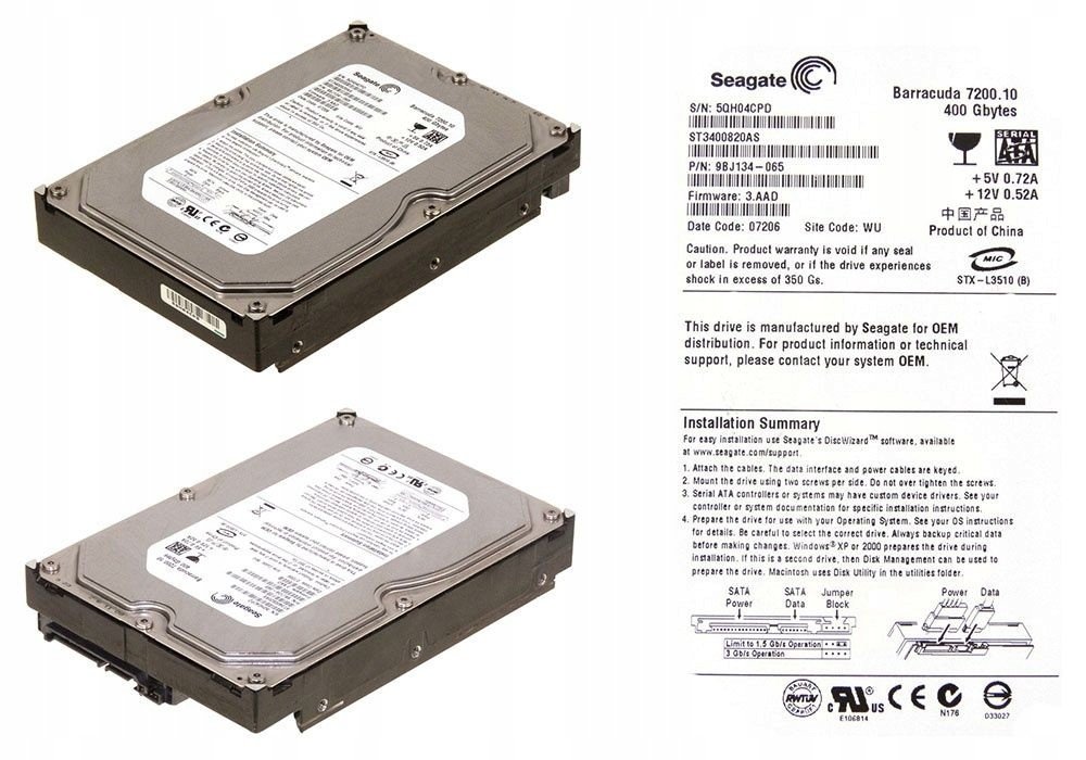 Seagate ST3400820AS 400GB Sata II 7200RPM 3.5''