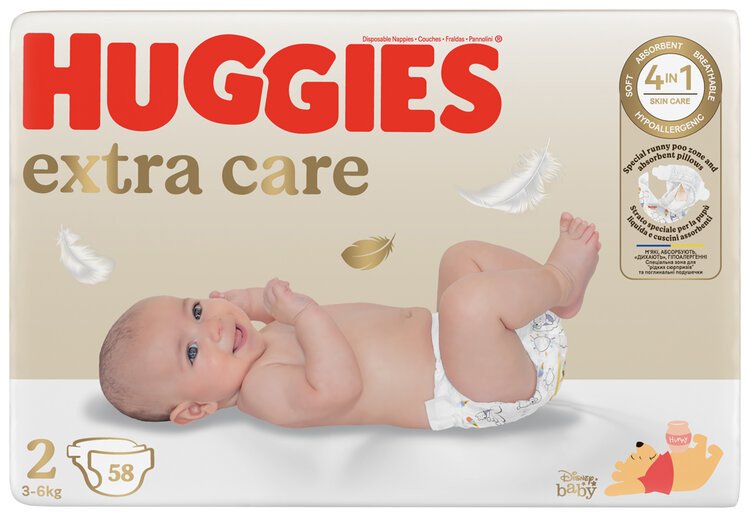 HUGGIES® Pleny jednorázové Extra Care 2 (3-6 kg) 58 ks