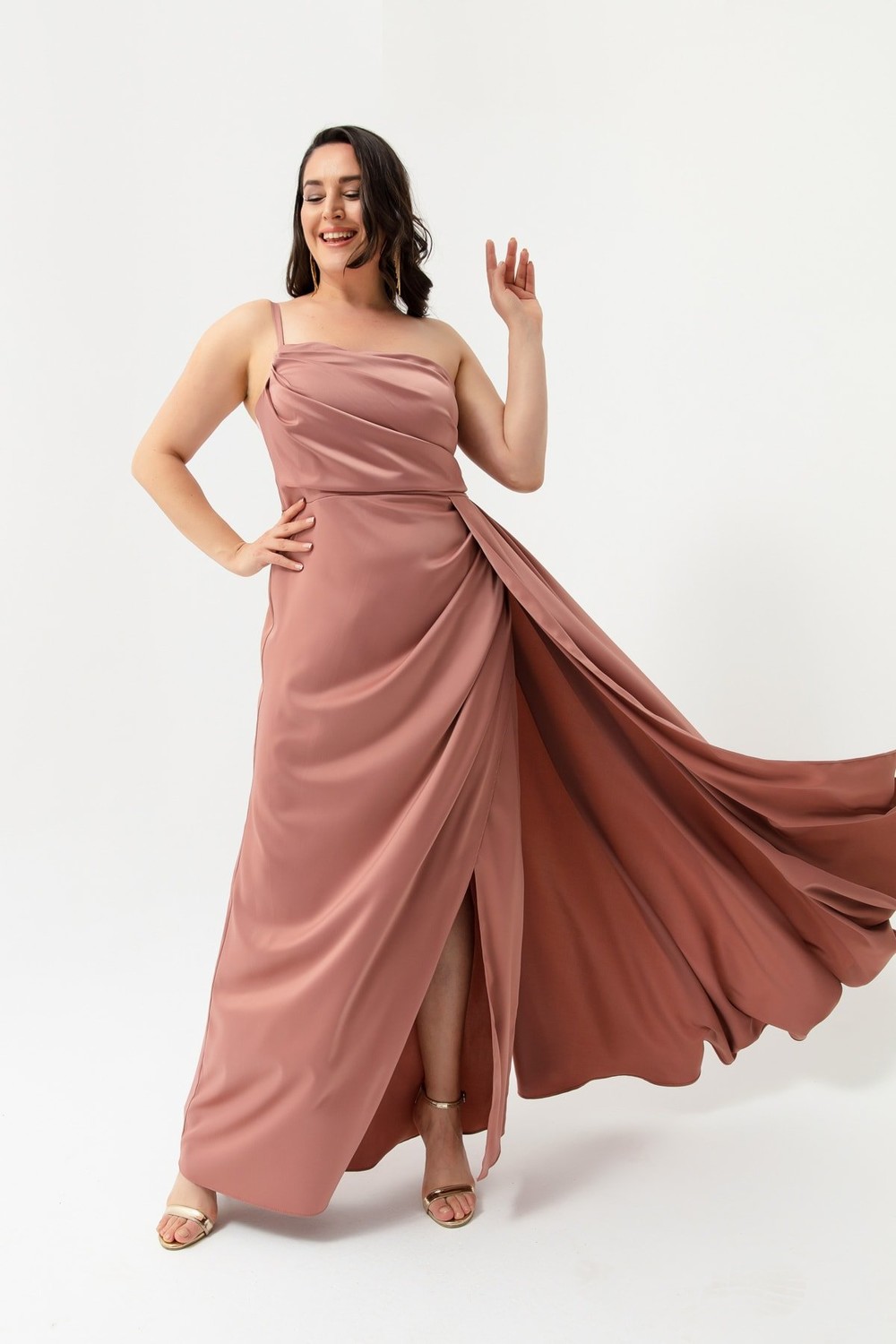 Lafaba Plus Size Evening Dress - Pink - Wrapover
