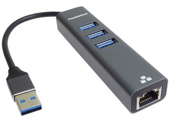 PremiumCord adaptér USB3.0 -> LAN RJ45 ETHERNET 10/100/1000 MBIT + 3x USB3.0 port