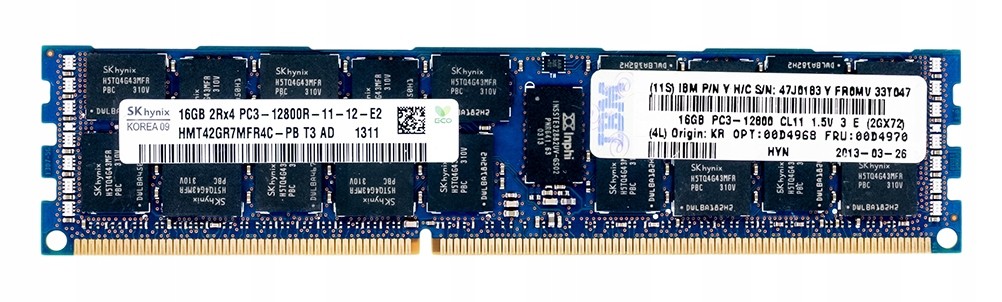 Ibm 00D4970 HMT42GR7MFR4C-PB 16GB DDR3 Reg Ecc
