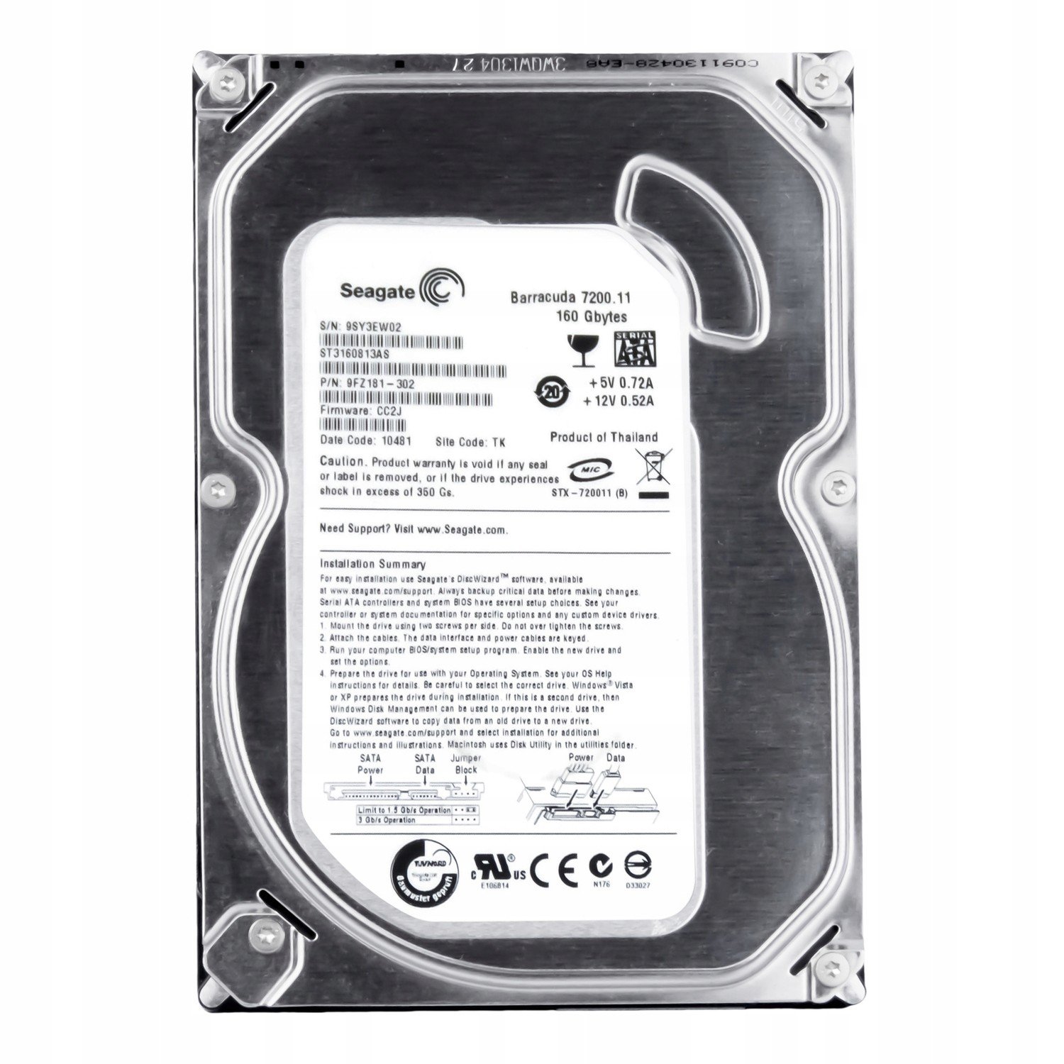 Seagate 160GB 7.2K 8MB Sata II 3.5'' ST3160813AS
