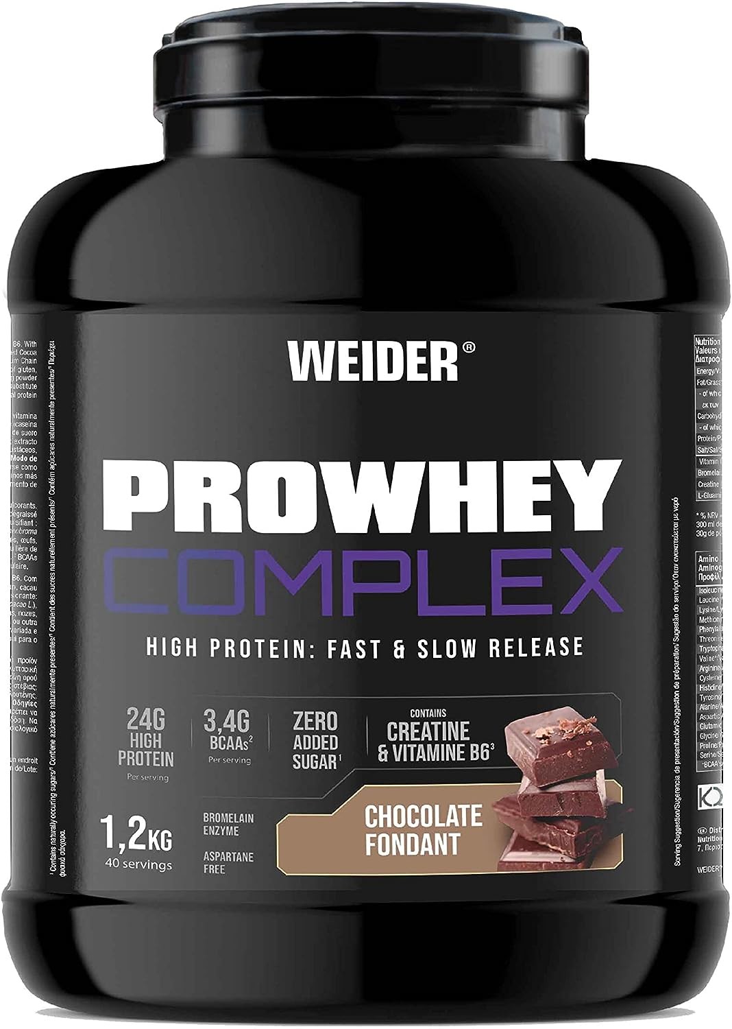 Weider Prowhey Complex 1,2 kg, syrovátkový koncentrát s micelárním kaseinem a kreatinem, Chocolate Fondant