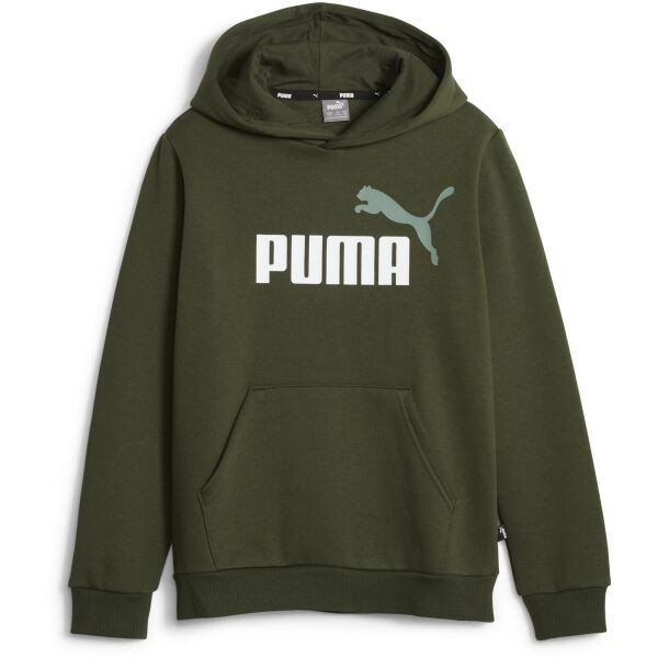 Puma ESS + 2 COL BIG LOGO HOODIE FL B Chlapecká mikina, zelená, velikost 128