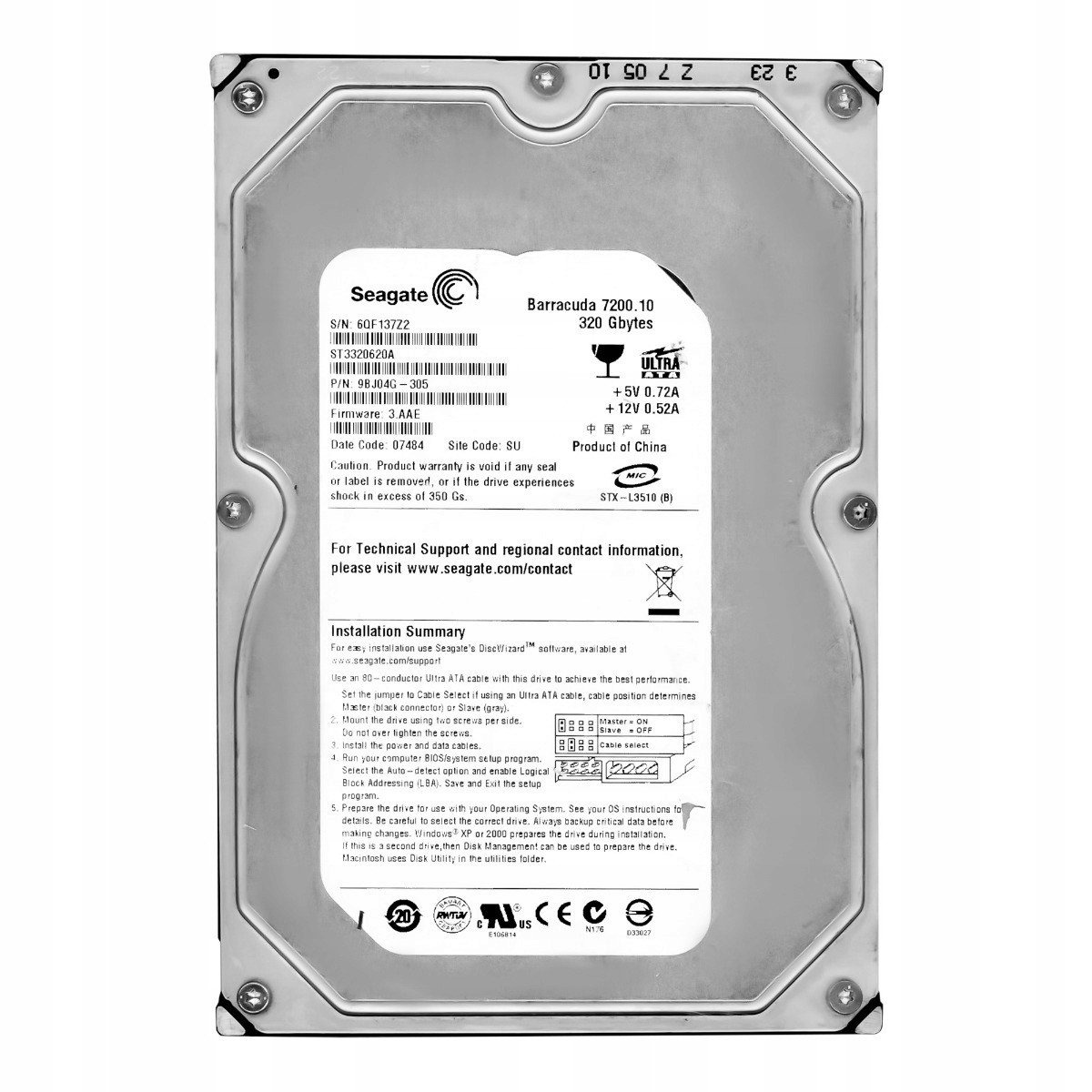Seagate Barracuda 320GB 7.2K Ata 3.5'' ST3320620A
