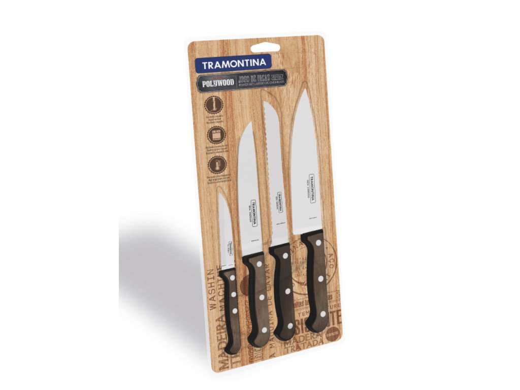 Tramontina Set kuchyňských nožů Polywood 4ks, hnědá/blister