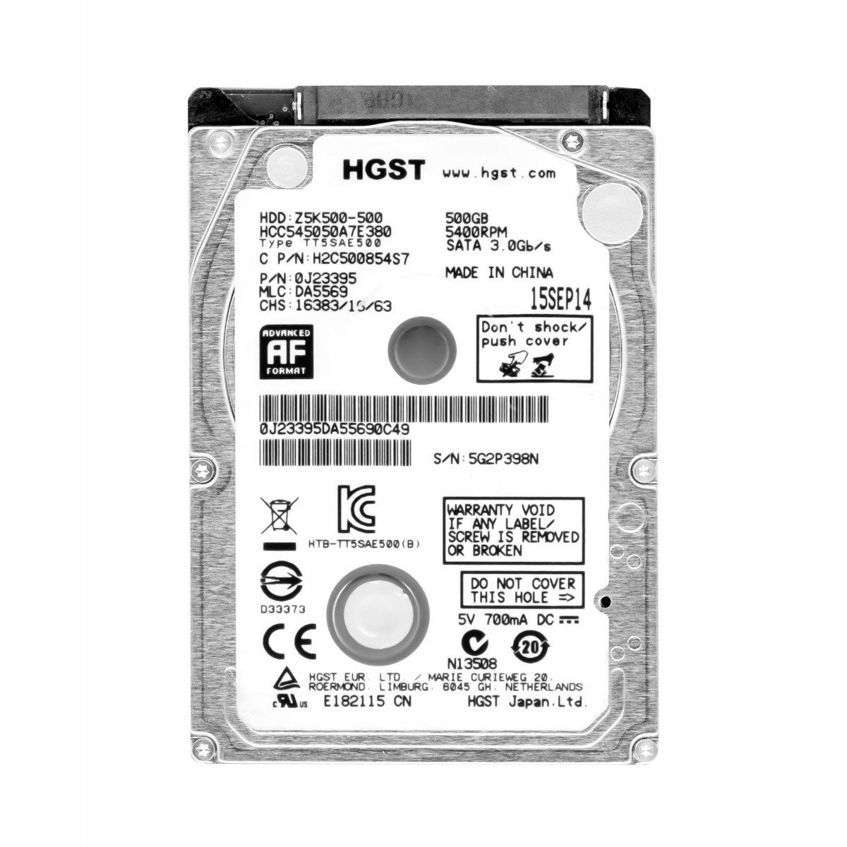 Hgst 500GB 5,4K 8MB Sata II 2,5'' HCC545050A7E380