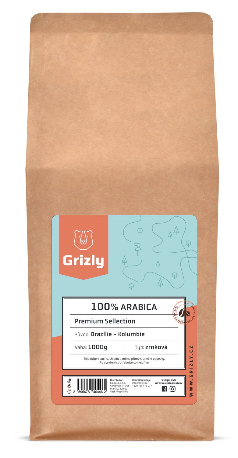 GRIZLY Pražená zrnková káva 100% Arabica Premium Selection 1000 g