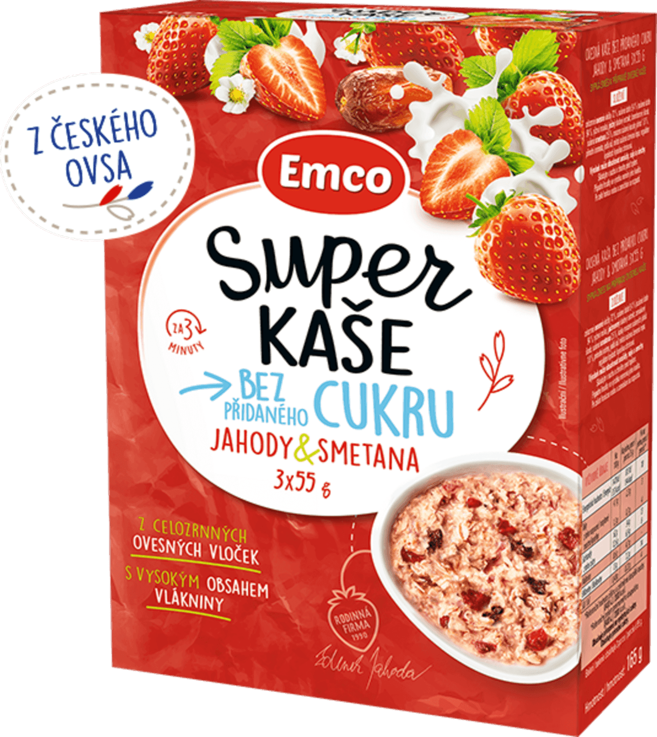 Emco Super kaše jahody a smetana 3x55 g