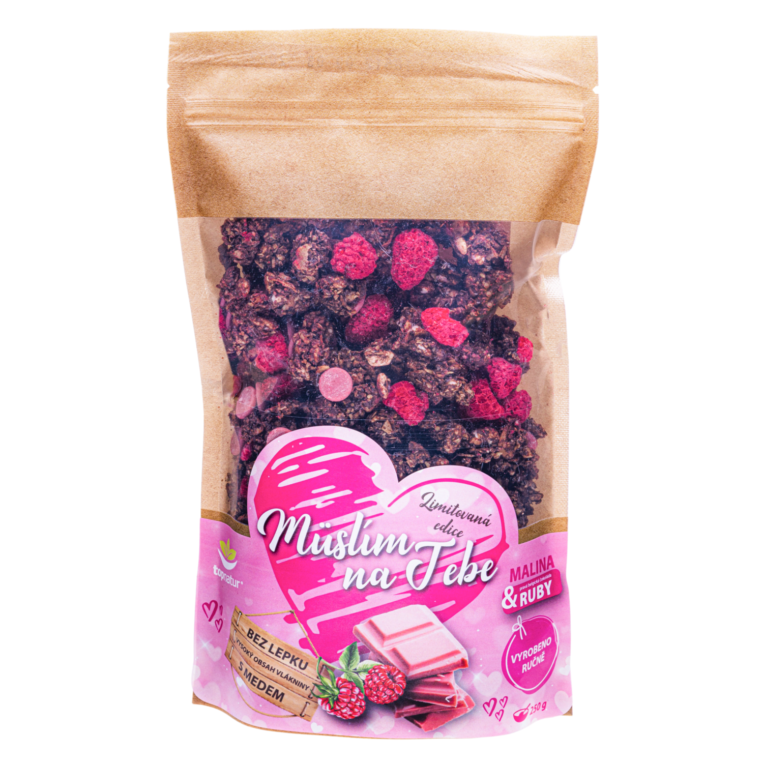 Topnatur Müsli Valentýnská Malina&Belgická RUBY čokoláda 250 g