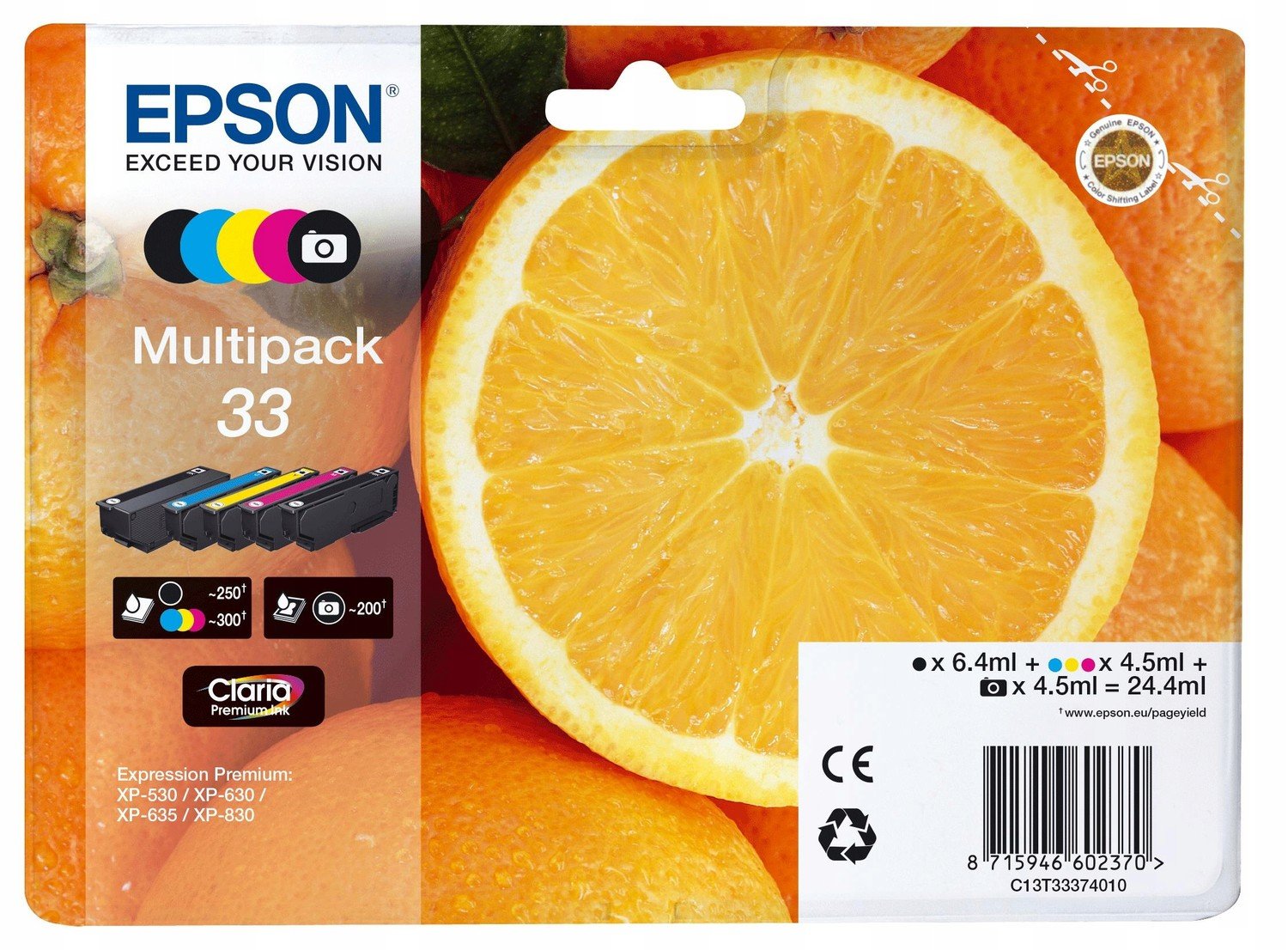 Tisk Epson 33 černá, červená (purpurová), modrá