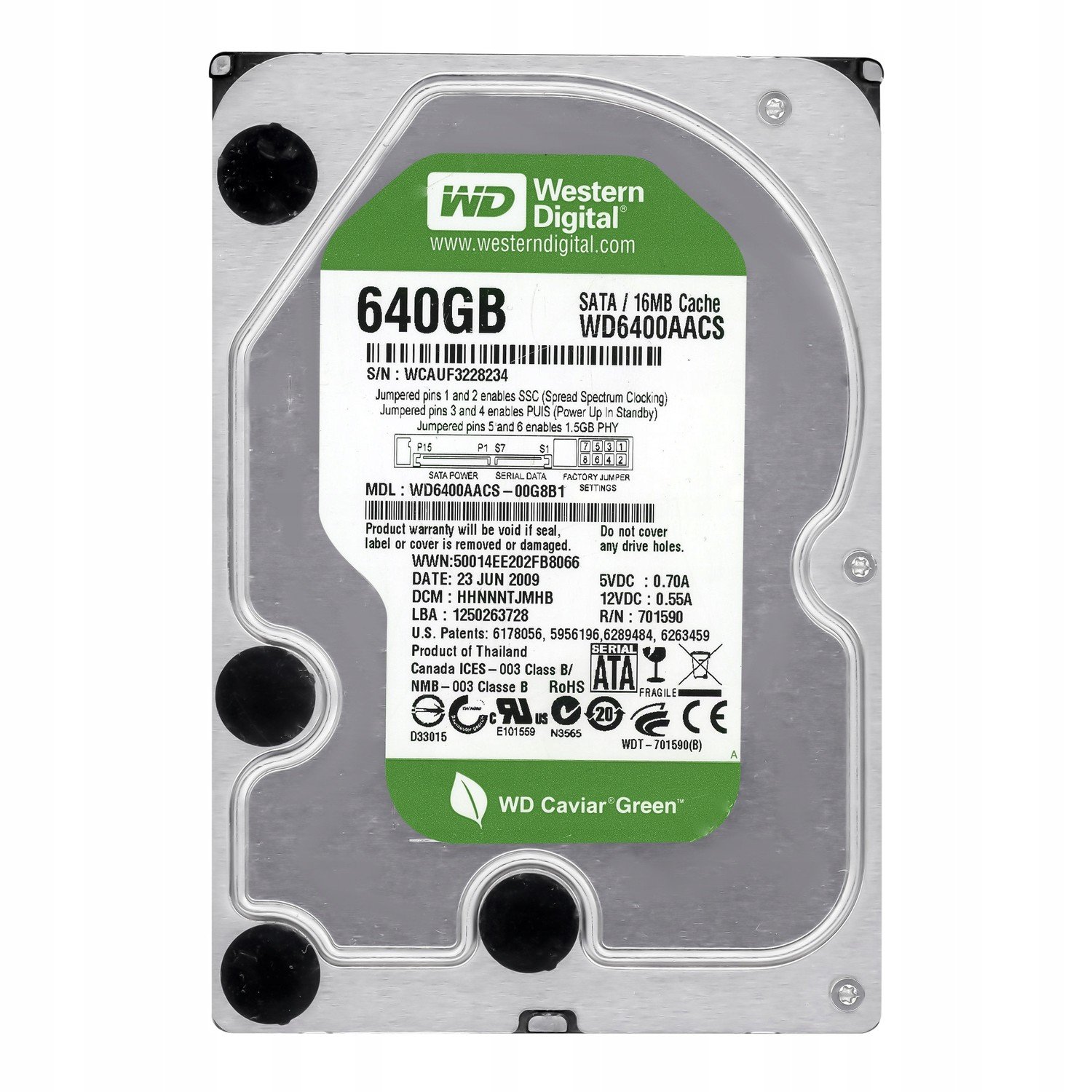 Wd Green 640GB 7.2k 16MB Sata II 3.5'' WD6400AACS