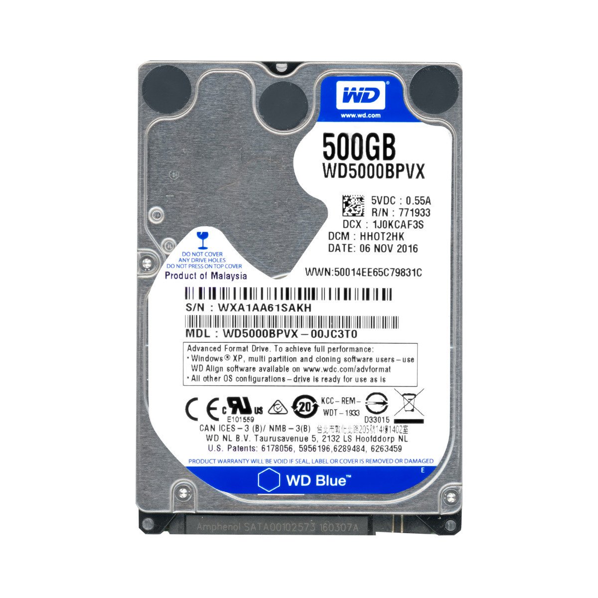 Wd Blue 500GB 5,4K 8MB Sata III 3,5'' WD5000BPVX