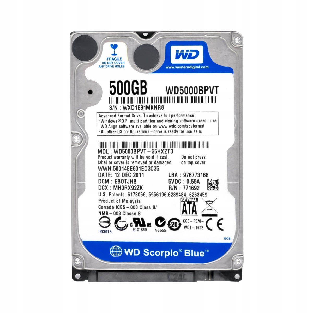 Wd Scorpio Blue 500GB 5.4k Sata II 2.5' WD5000BPVT