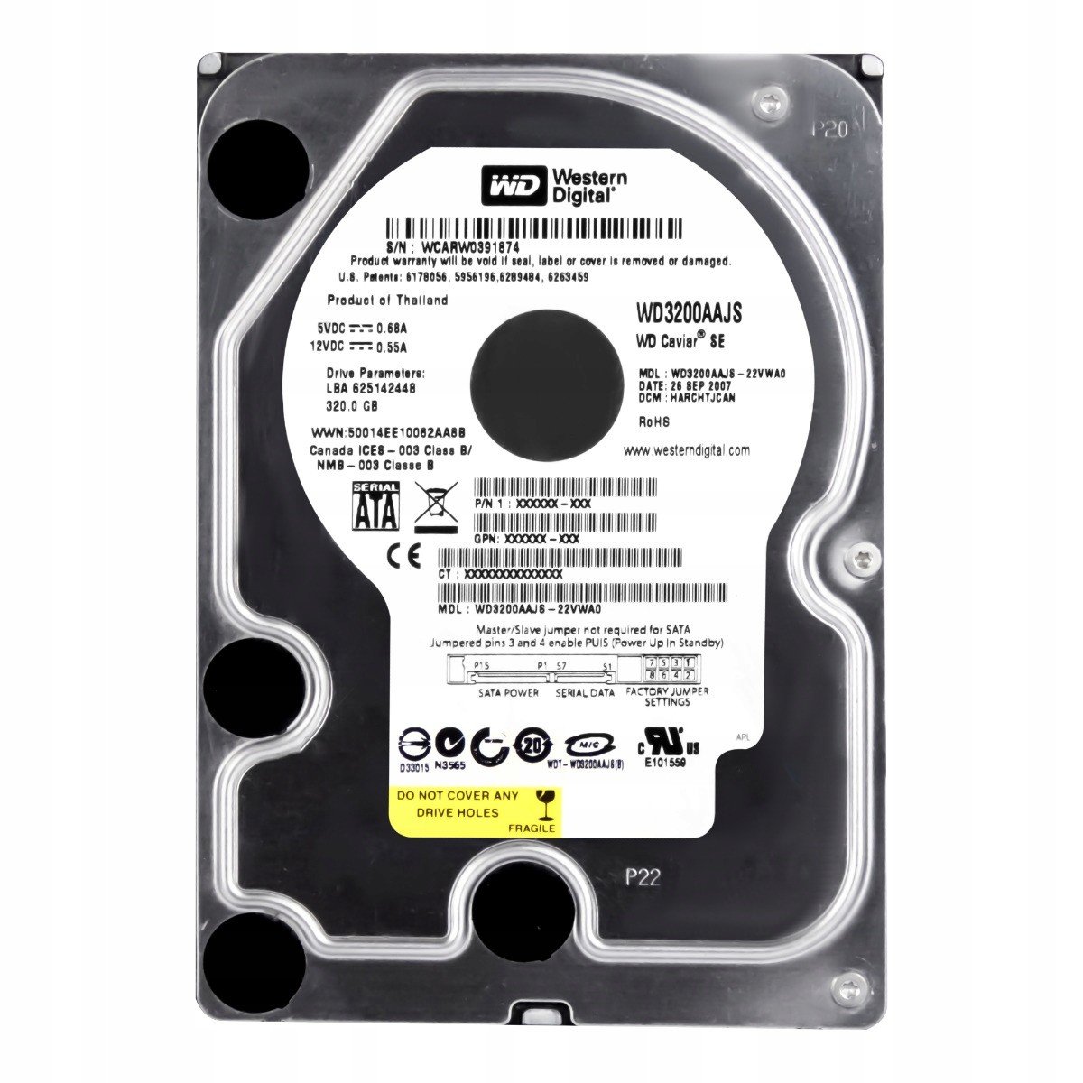 Wd Caviar 320GB 7.2K Sata II WD3200AAJS-22VWA0