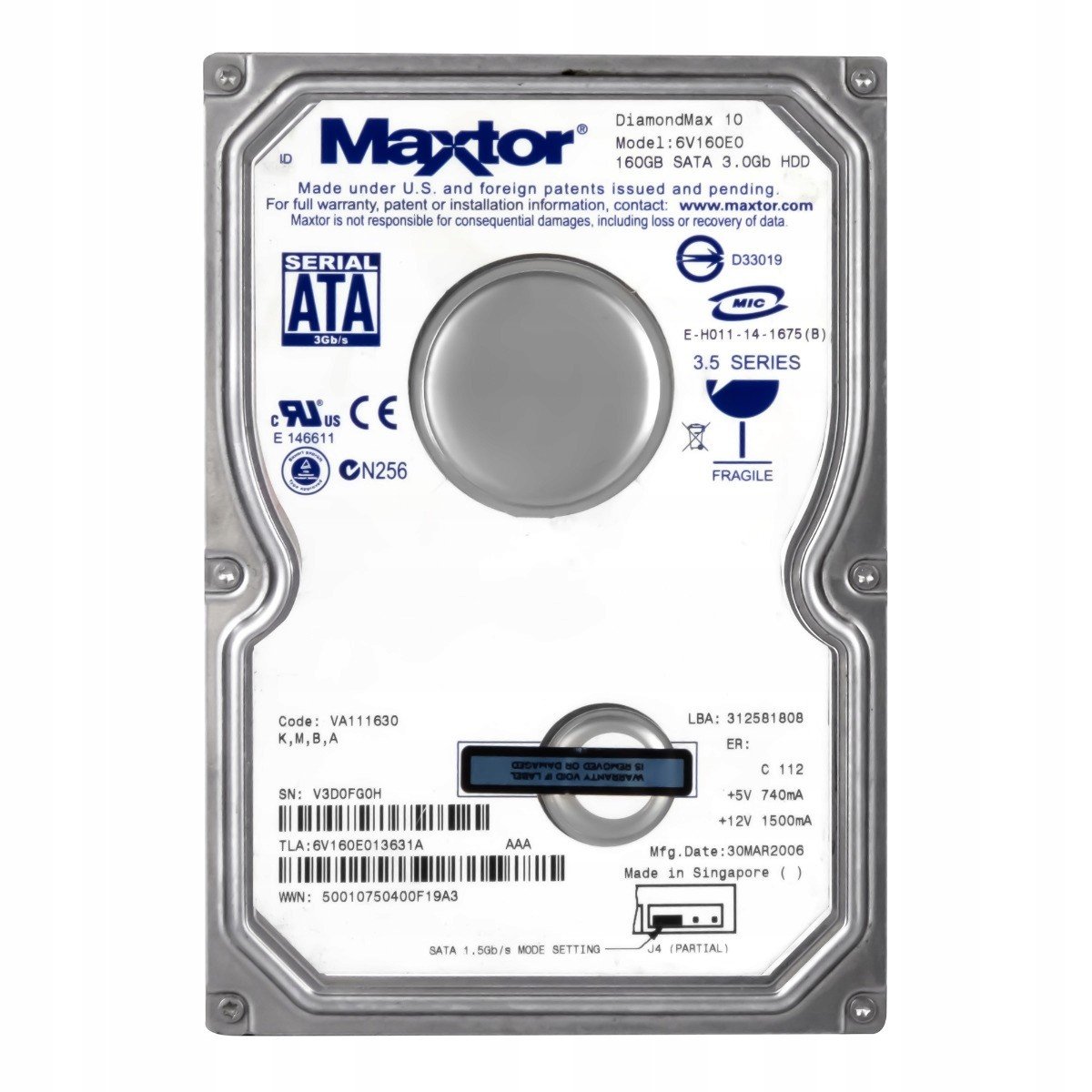 Maxtor 160GB 7.2K 8MB Sata II 3.5'' 6V160E0
