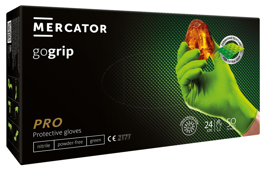 Mercator Rukavice jednorázové GoGRIP GREEN nitril nepudrované 50 ks, velikost XL/10