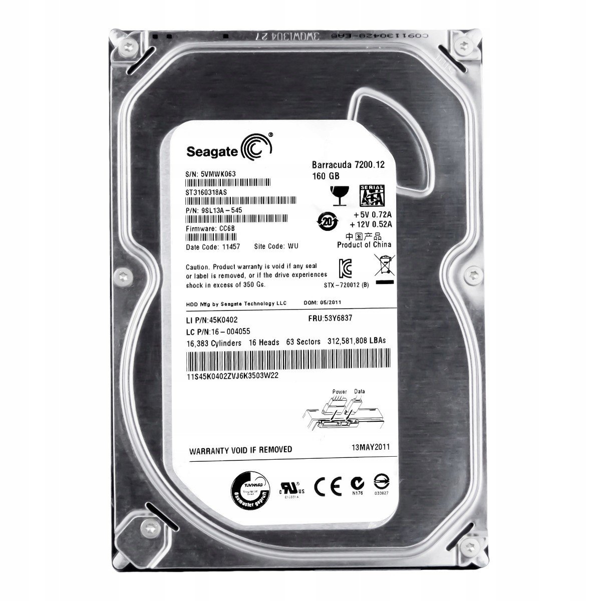 Ibm 53Y6837 160GB 7.2K 8MB Sata II 3.5 ST3160318AS