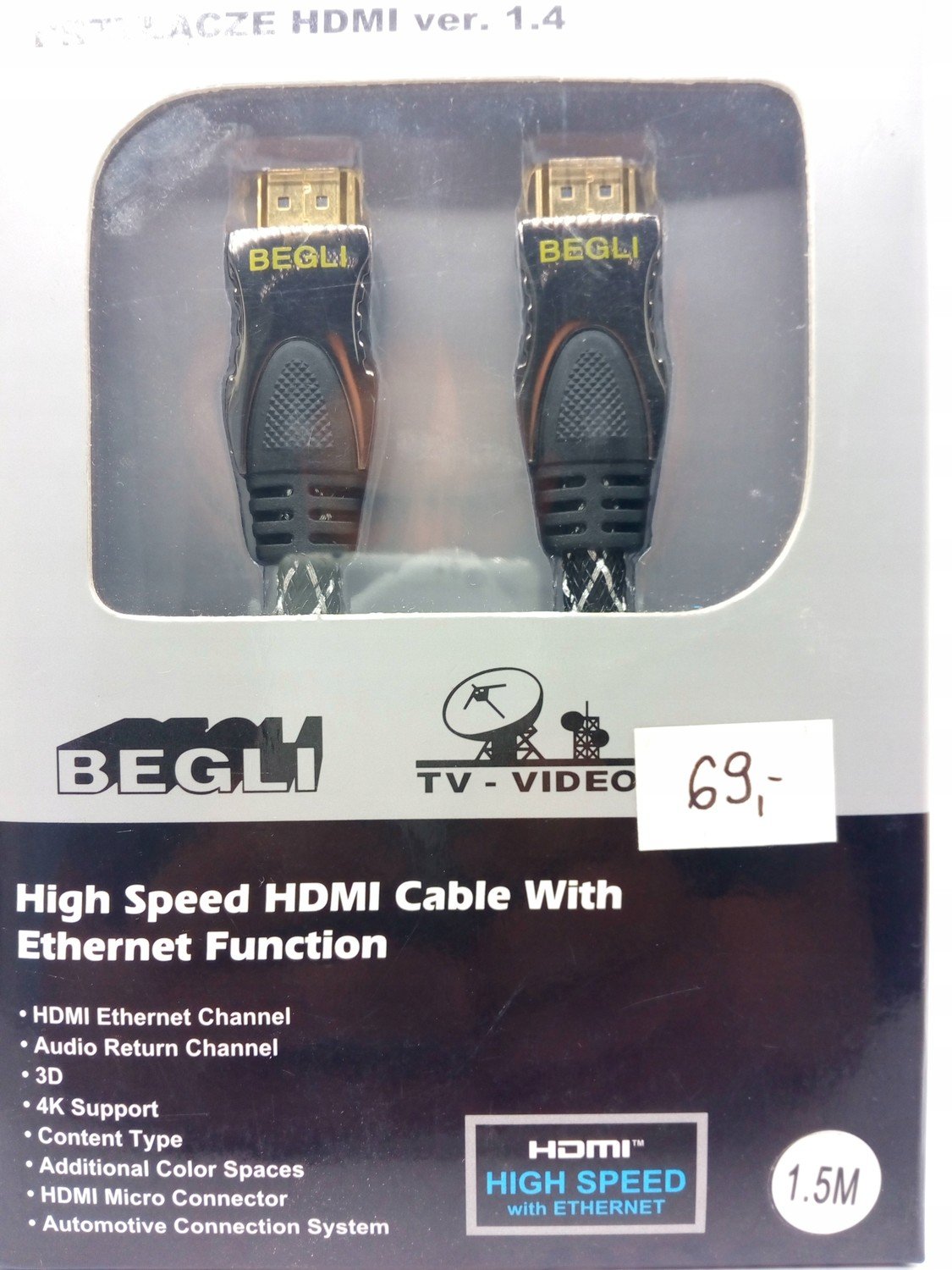Kabel Hdmi-hdmi VER.1.4 Vysokorychlostní Nový Model 1,5M