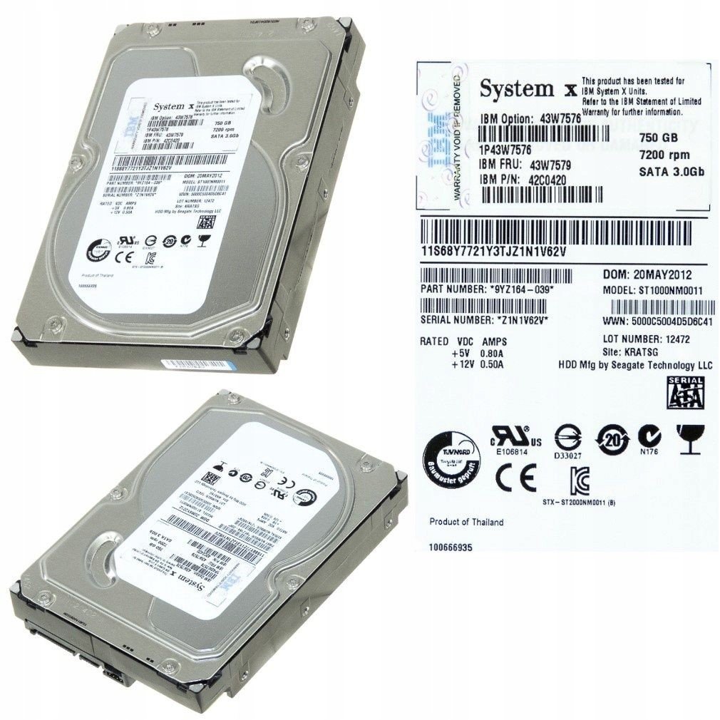 Ibm 43V7579 Hdd 750GB 7200RPM Sata II 42C0420 3.5