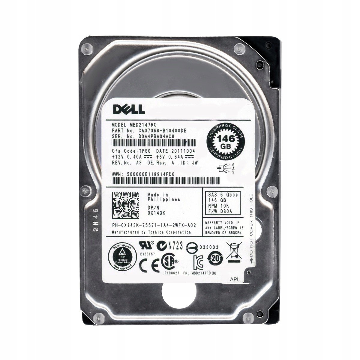 Dell 0X143K 146GB 10K 16MB SAS-2 2,5'' MBD2147RC