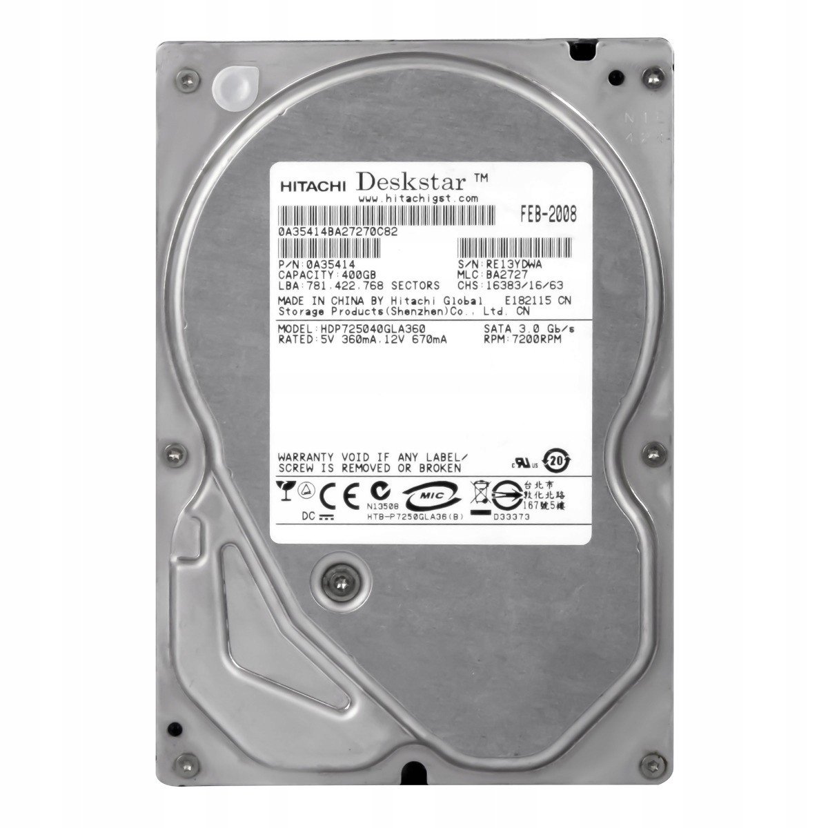 400GB 7.2K Sata II 3.5'' HDP725040GLA360